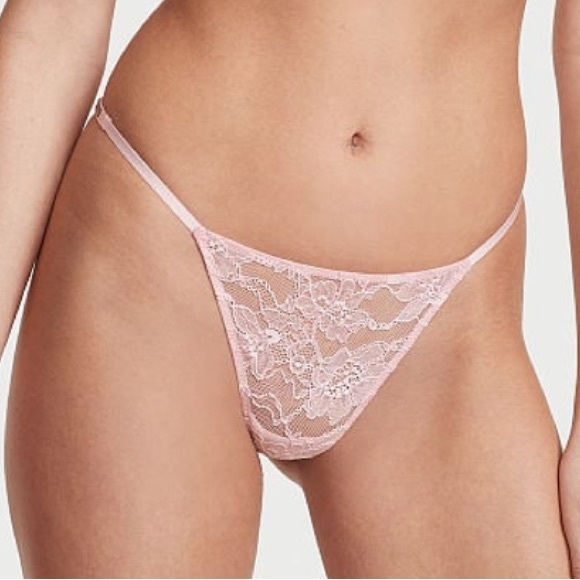 NEW Victoria’s Secret VERY SEXY Shine Strap Lace V-String Panty Pretty Blossom - Picture 3 of 5